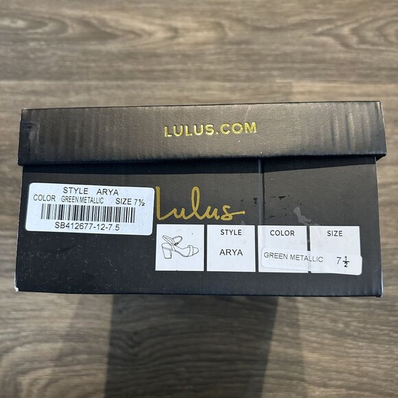 NEW Lulus 7.5 Arya Green Metallic High Heel Sandals Chunky Block Strappy Heels - Picture 2 of 9